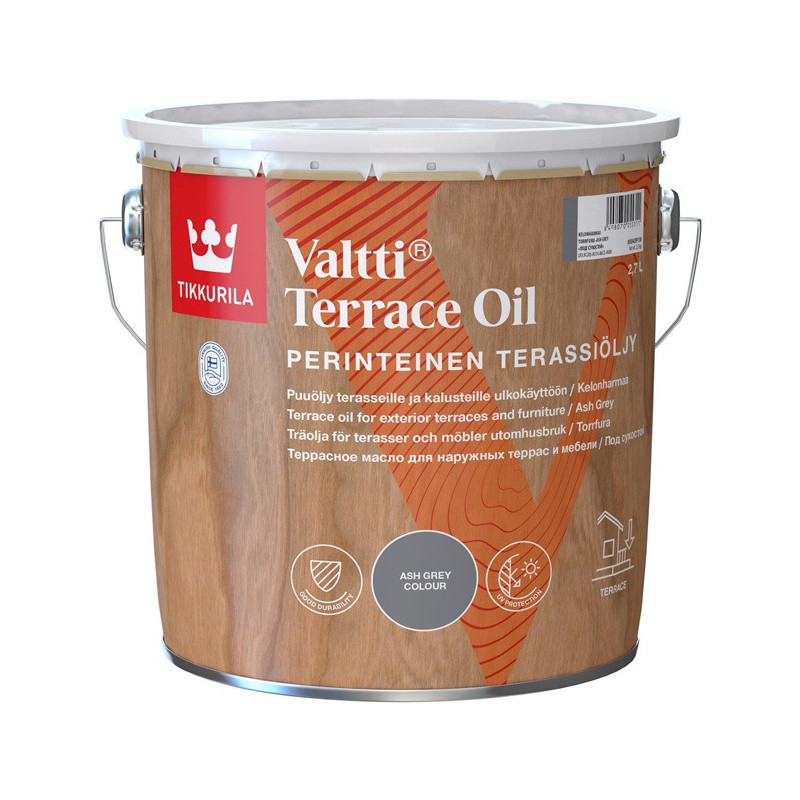 Medienos aliejus Tikkurila Valtti Terrace Oil, pilka, 2.7 l