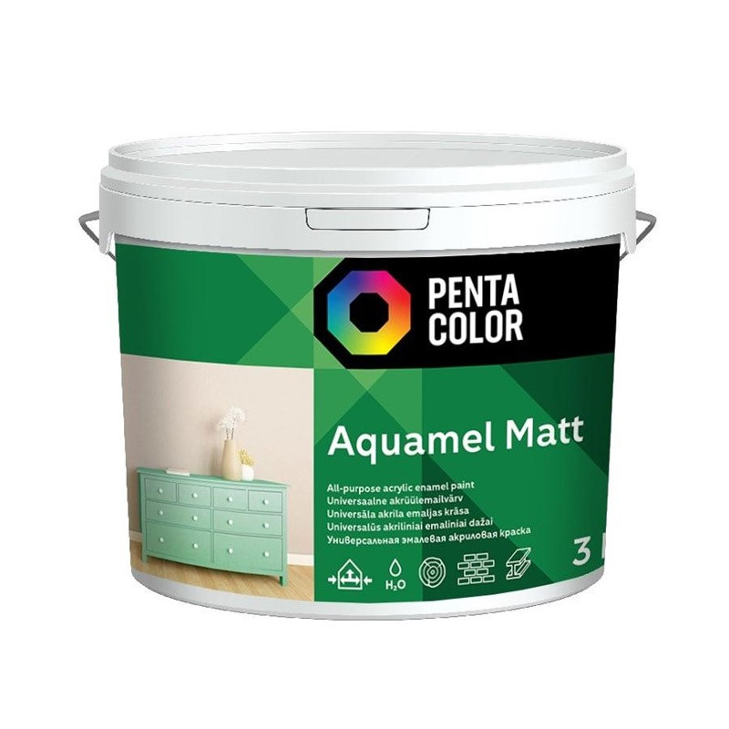 Emaliniai dažai Pentacolor Aquamel, balta, matinis, 3 kg.