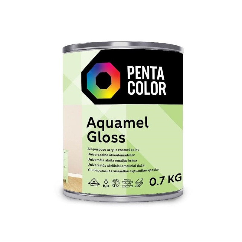 Emaliniai Dažai Pentacolor Aquamel, balti, blizgus, 0.7 kg.