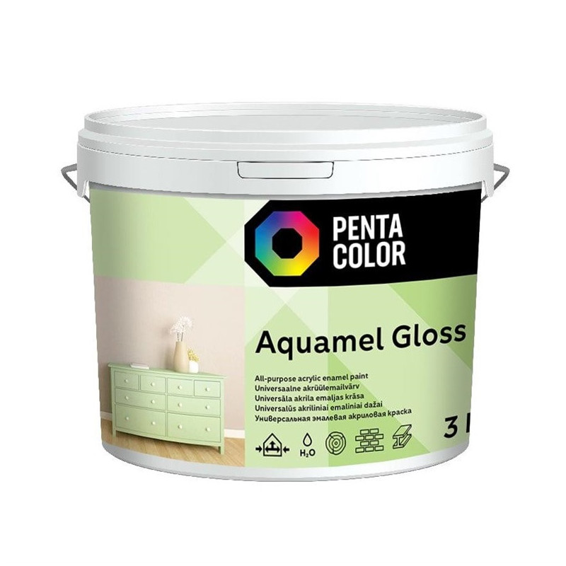 Emaliniai Dažai Pentacolor Aquamel, balta, blizgi, 3 kg.