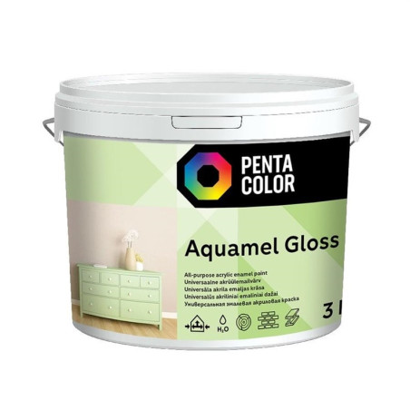 Emaliniai Dažai Pentacolor Aquamel, balta, blizgi, 3 kg.