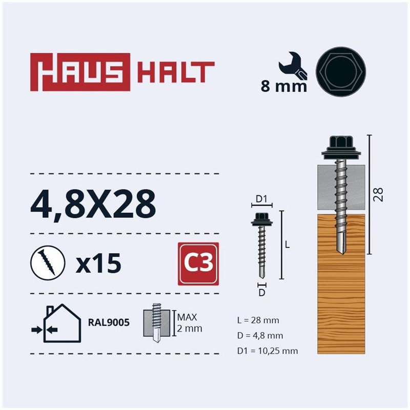 Savisriegiai Haushalt, DIN 7504K, 4,8 x 28 mm, 15 vnt.