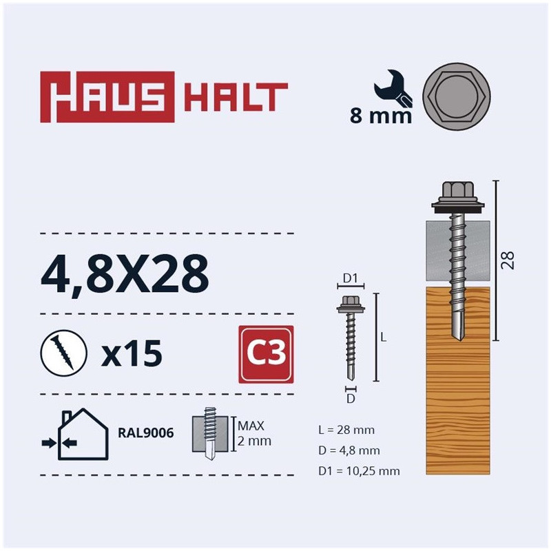 Savisriegiai Haushalt, DIN 7504K, 4,8 x 28 mm, 15 vnt.