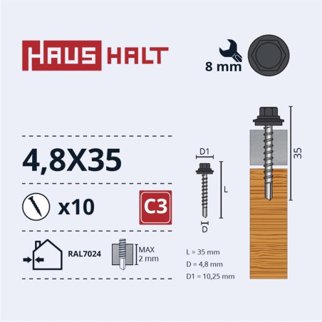 Savisriegiai Haushalt, DIN 7504K, 4.8 x 35 mm, 10 vnt.