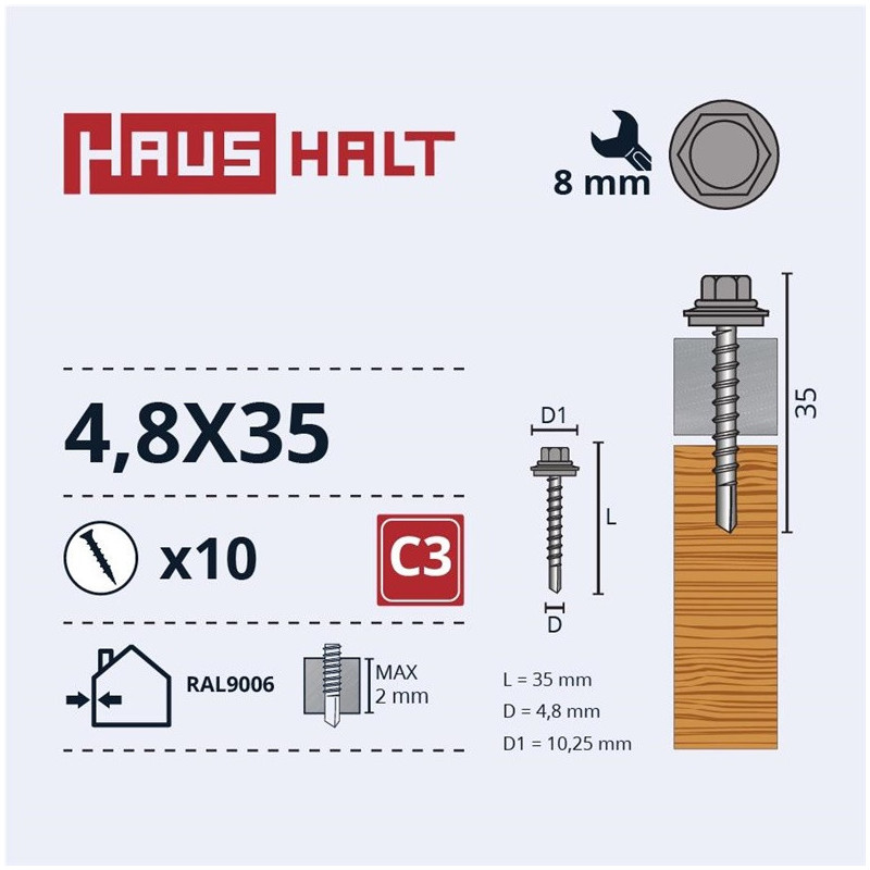 Savisriegiai Haushalt, DIN 7504K, 4,8 x 35 mm, 10 vnt.