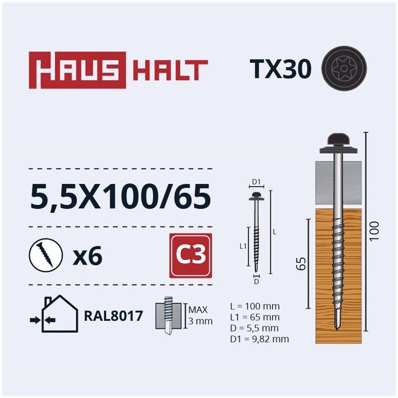 Savisriegiai Haushalt, DIN 7504N, 5,5 x 100/65 mm, 6 vnt.