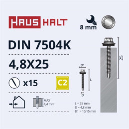 Savisriegiai Haushalt, DIN 7504K, 4,8 x 25 mm, 15 vnt.