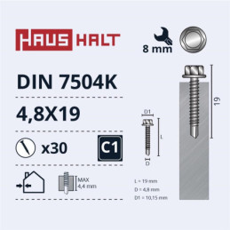 Savisriegiai Haushalt, DIN 7504K, 4,8 x 19 mm, 30 vnt.