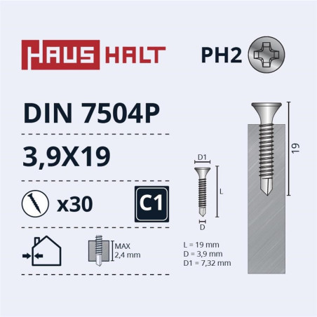 Savisriegiai Haushalt, DIN 7504P, 3,9 x 19 mm, 30 vnt.