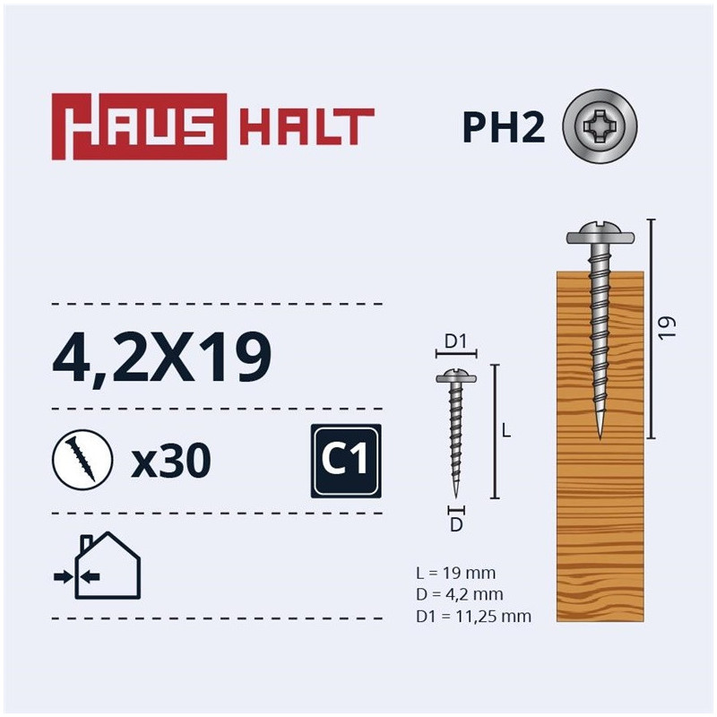 Savisriegiai Haushalt, DIN 14566, 4,2 x 19 mm, 30 vnt.