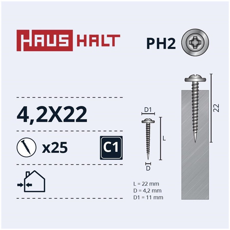 Savisriegiai Haushalt, DIN 14566, 4,2 x 22 mm, 25 vnt.