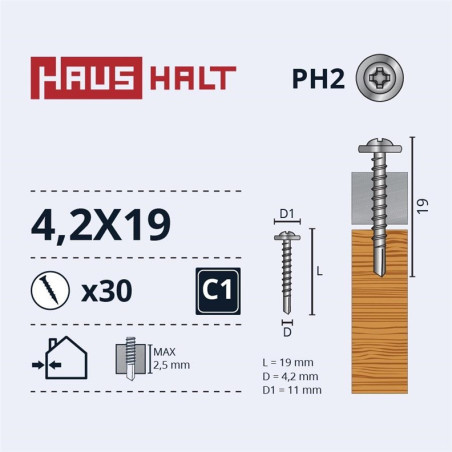 Savisriegiai Haushalt, DIN 14566, 4,2 x 19 mm, 30 vnt.