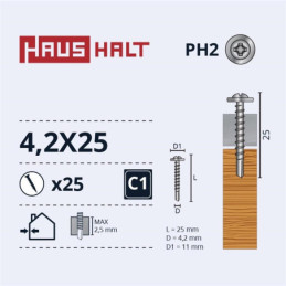 Savisriegiai Haushalt, DIN 14566, 4,2 x 25 mm, 25 vnt.