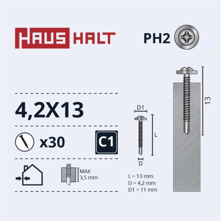 Savisriegiai Haushalt, DIN 14566, 4.2 x 13 mm, 30 vnt.