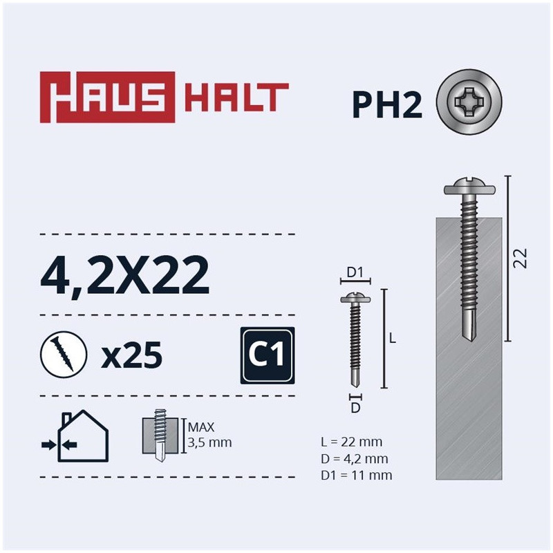 Savisriegiai Haushalt, DIN 14566, 4,2 x 22 mm, 25 vnt.