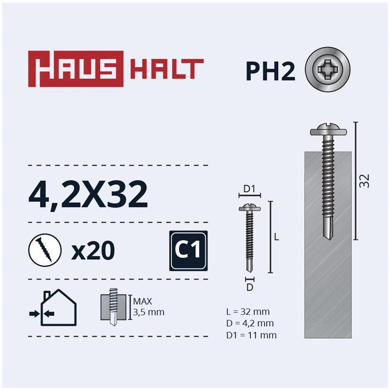 Savisriegiai Haushalt, DIN 14566, 4,2 x 32 mm, 20 vnt.