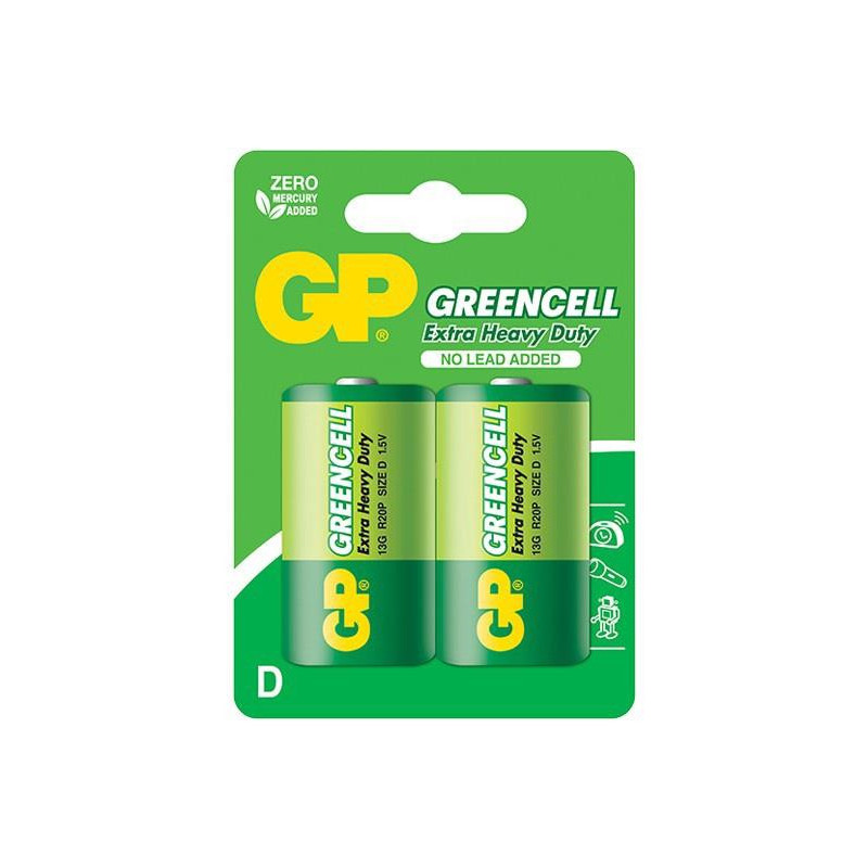 Elementai GP GREENCELL D/R20, 1,5V, 2 vnt.