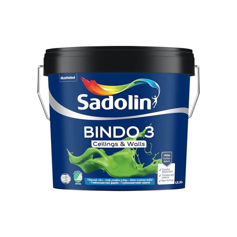 Dažai Sadolin Bindo 3 BW, balta, 4.5 l