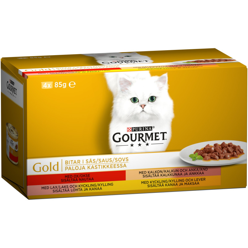 Mėsos gabaliukai katėms savo sultyse GOURMET GOLD, 4 x 85 g