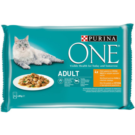 Drėgnas kačių ėdalas, višt. su šparag. pup. padaže ONE ADULT, 4 x 85 g