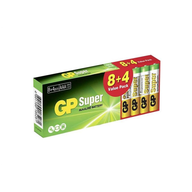 Elementai GP SUPER ALKALINE AAA/LR03, 1,5V, 8+4 vnt.