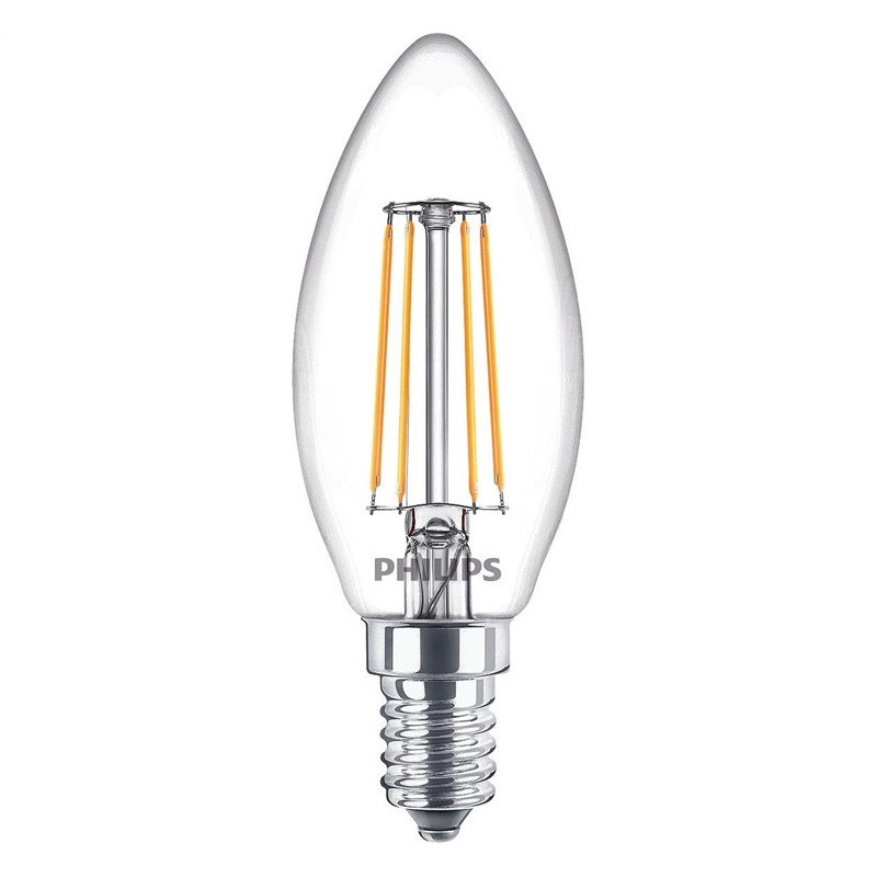 LED lempa Philips Fil, B35, 4.3W, E14, 2700K, 470lm, skaidri