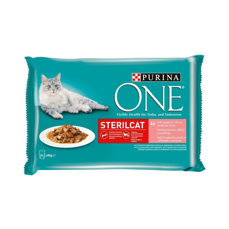 Konservuotas sterilizuotų kačių ėdalas su lašiša ONE, 4x85 g