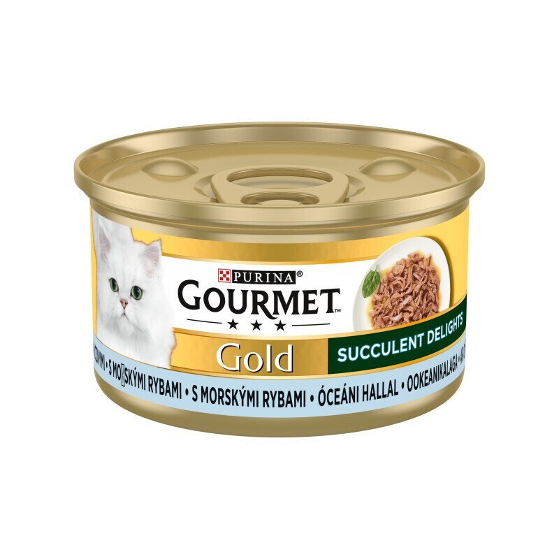 Konservuotas kačių ėdalas su žuvimi GOURMET GOLD, 85 g