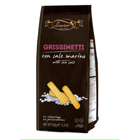 Mini duonos lazdelės LAURIERI GRISSINETTI su jūros druska, 150 g