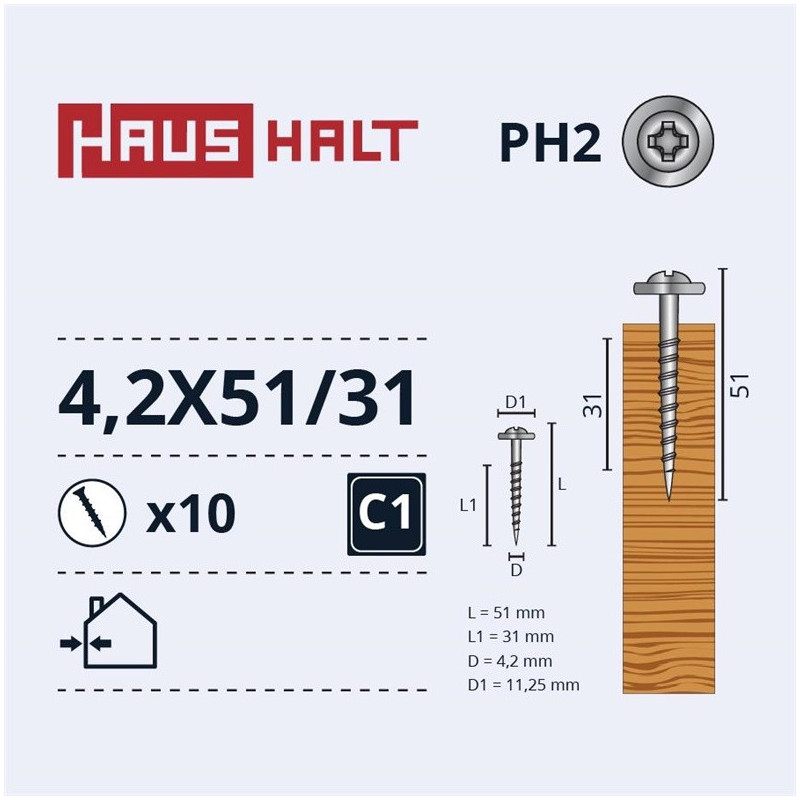 Savisriegiai Haushalt, DIN 14566, 4,2 x 51/31 mm, 10 vnt.