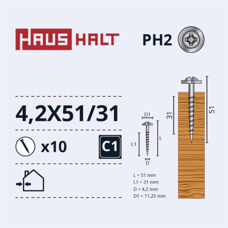 Savisriegiai Haushalt, DIN 14566, 4,2 x 51/31 mm, 10 vnt.