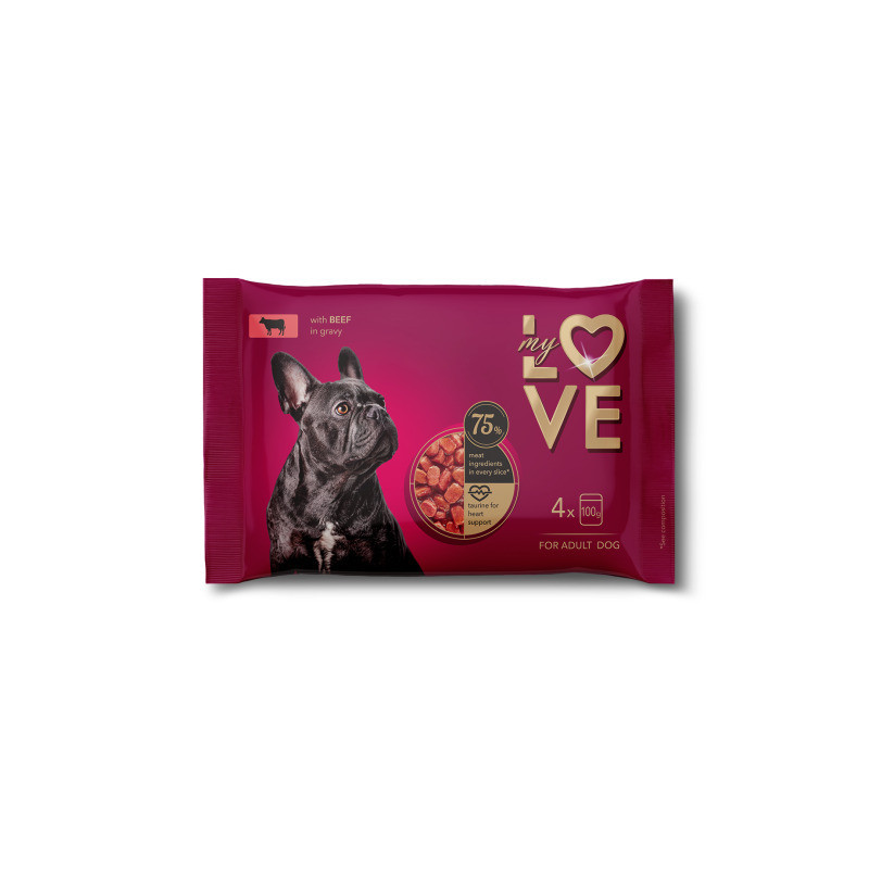 Konservuotas šunų ėdalas MY LOVE su jautiena, 4x100 g