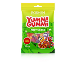 Želiniai saldainiai ROSHEN YUMMI GUMMI FIZZY WORMS, 70 g