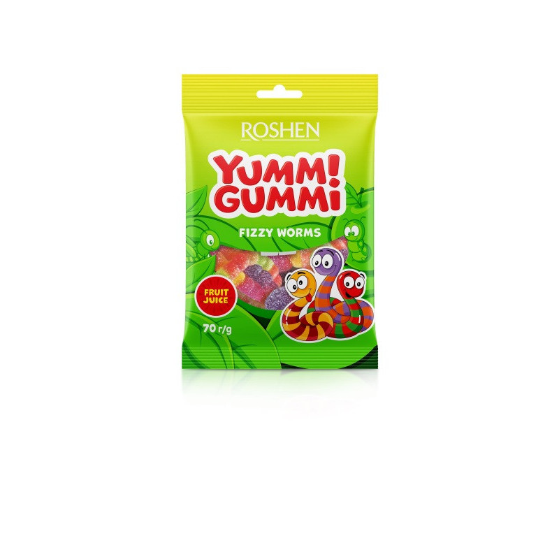 Želiniai saldainiai ROSHEN YUMMI GUMMI FIZZY WORMS, 70 g