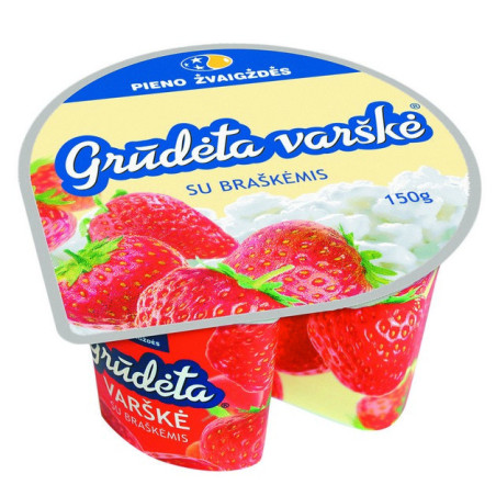 Varškė su braškėmis GRŪDĖTA, 7 %, 150 g