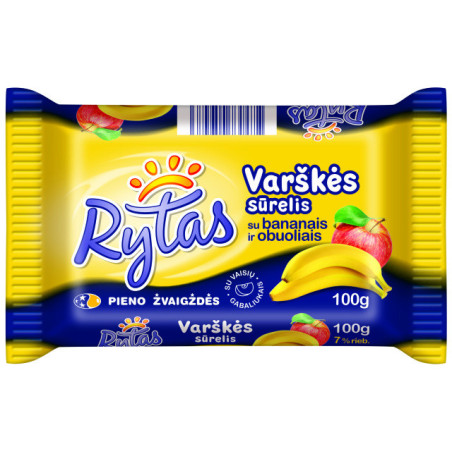 Varškės sūrelis RYTAS su bananais ir obuoliais,7% rieb.,100g