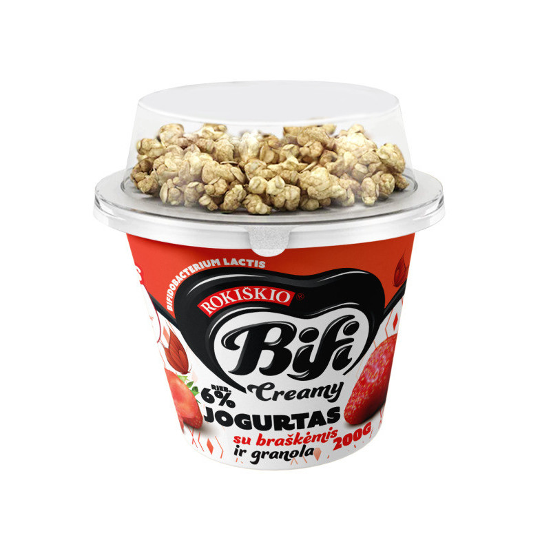 Jogurtas ROKIŠKIO BIFI CREAMY su brašk.,ir granola,6%r.,200g