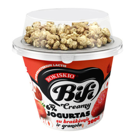 Jogurtas ROKIŠKIO BIFI CREAMY su brašk.,ir granola,6%r.,200g