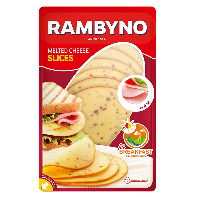 Lydytas sūris su kumpiu RAMBYNO 45 %, riekelėmis, 150 g