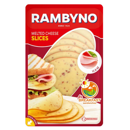 Lydytas sūris su kumpiu RAMBYNO 45 %, riekelėmis, 150 g