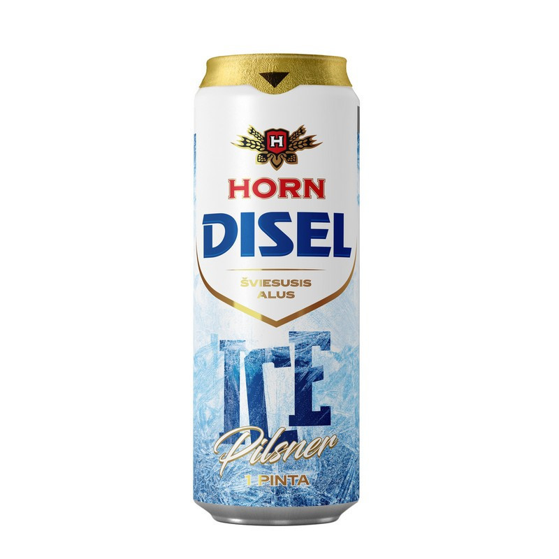 Alus HORN DISEL ICE PILSNER, šviesus, 4,7 %, 0,568 l