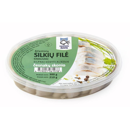 Silkių filės gabaliukai aliejuje, česnakų sk., 300 g