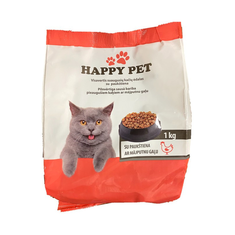 Sausas suaugusių kačių ėdalas su paukšt. HAPPY PET, 1 kg