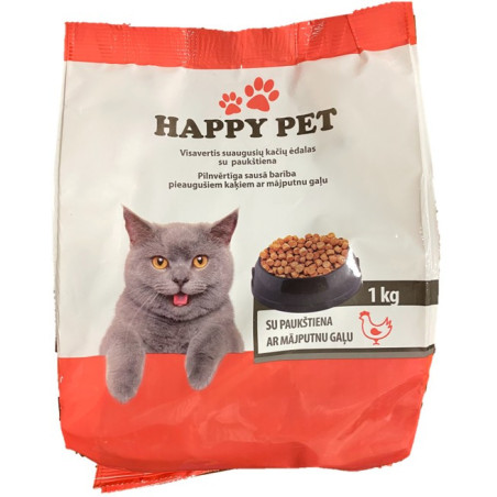 Sausas suaugusių kačių ėdalas su paukšt. HAPPY PET, 1 kg