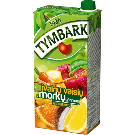 Įvairių vaisių ir morkų gėrimas TYMBARK, 20 %, 2 l