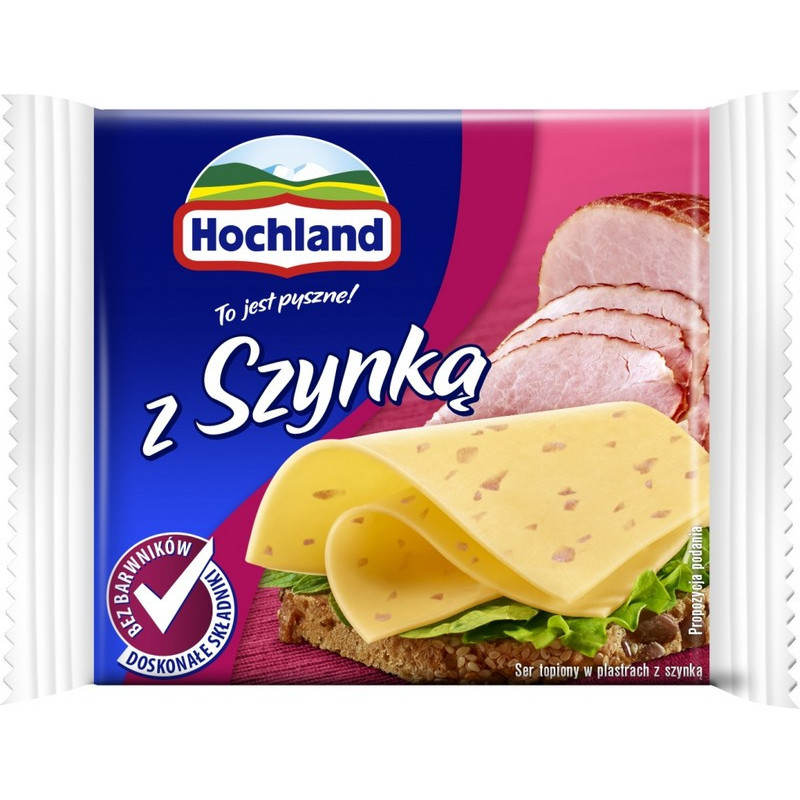 Lydytas sūris HOCHLAND, su kumpiu, riekelėmis, 130 g