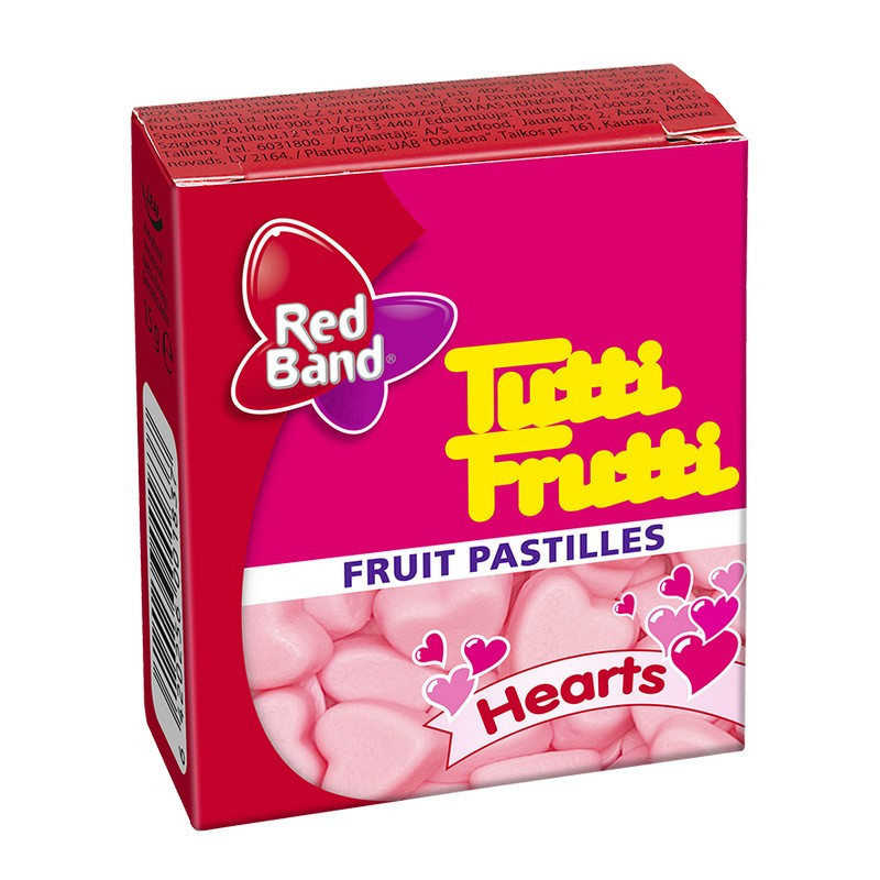 Kramtomieji vaisiniai saldainiai TUTTI FRUTTI HEARTS, 15 g