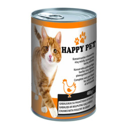 Konservuotas kačių ėdalas HAPPY PET su paukštiena, 400g