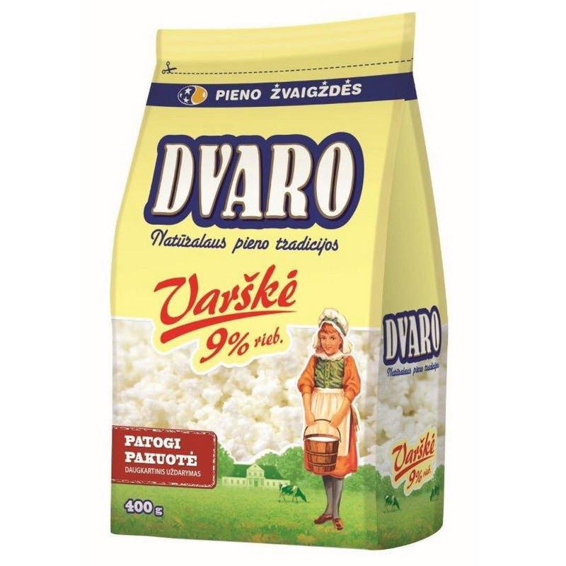 Varškė DVARO, 9% rieb., pol. maiš., patogi pakuotė, 400 g