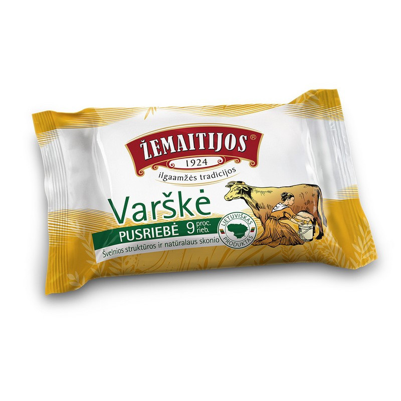 Varškė ŽEMAITIJOS, pusriebė 9% rieb., fas., 180 g